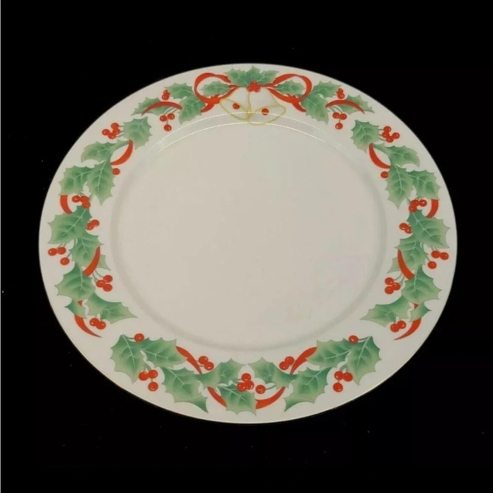 Sango Noel 1990 China 5 Piece Place Setting Christmas Bells Holly Berries Ribbon